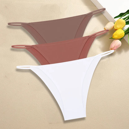 3Pcs/Set Women Seamless Panties Sexy Ultra-thin Briefs Female Ice Silk No Trace Underwear Low Rise Solid Color Soft Lingerie