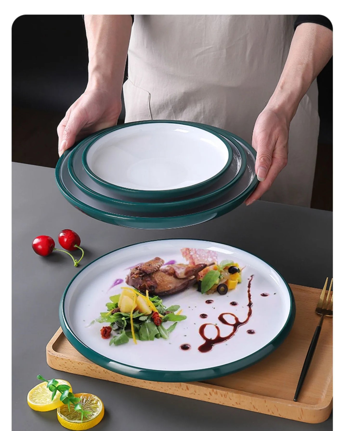 1Pc Commercial Melamine Tableware Household Plastic Dinner Plates Round Barbecue Salad Dishes Plate Kitchen Accessories.