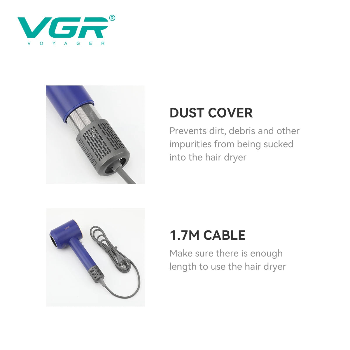 VGR Leafless Hair Dryer Professional Negative Ion Dryer Brushless Motor 11000RPM Electric Hair Dryer Barber Salon Tools V-445