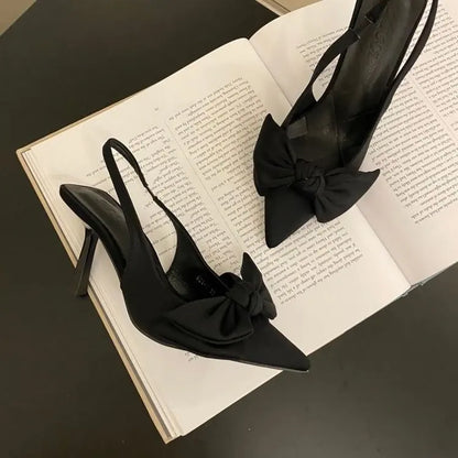 Women Shoes 2024 Spring New Butterfly Knot Women Slingbacks Heels Shoes Sexy Dress Thin Heel Pointed Toe Ladies High Heels Women.