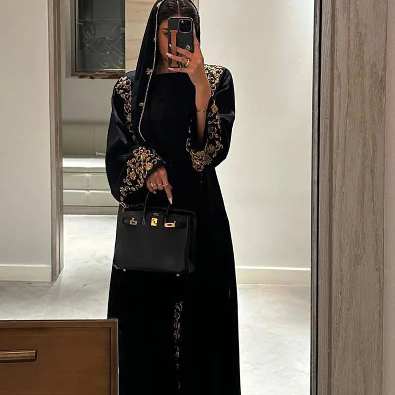 Muslim Women Dresses 3 Piece Sets Scarf Abaya Diamonds Ramadan Morocco Dubai Kaftan Party Vestidos Arab Long Robe Abayas Suits.