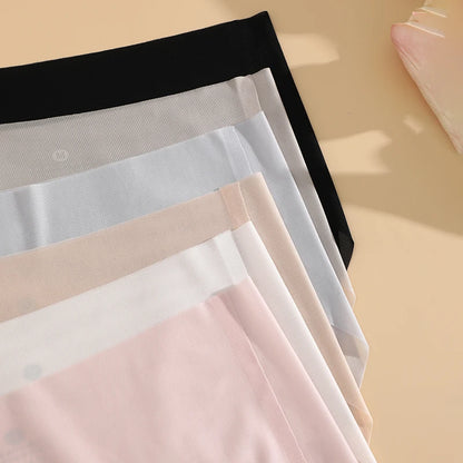 4PCS/Set Women's Ice Silk Seamless Panties Ultra Thin Briefs Breathable Underwear Female High Waist Intimates Lingerie Plus Size.