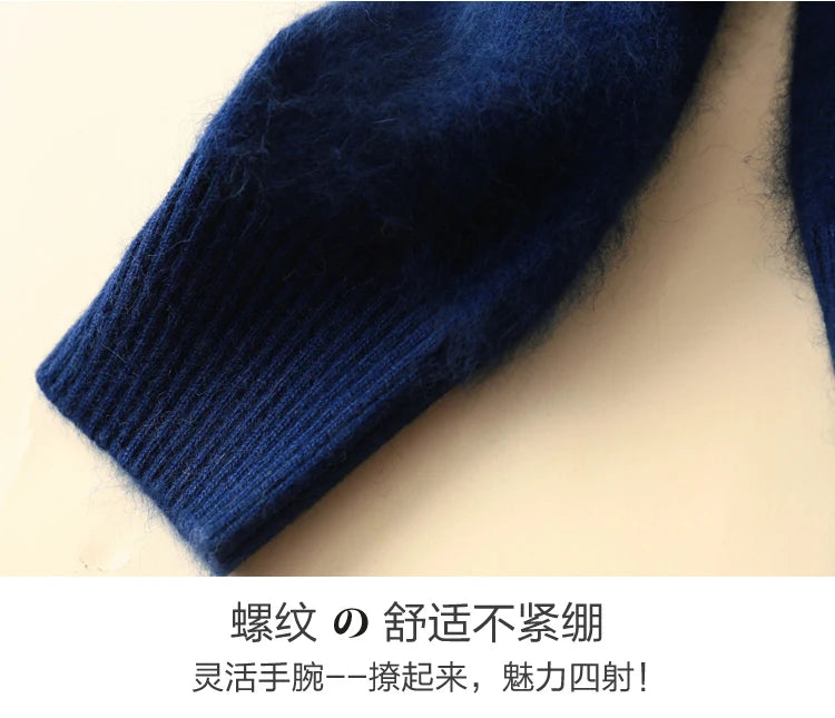 Women Cardigan Large Size Warm Pure Mink Cashmere Sweaters O-neck Loose Coat Female Sweater Ladies' Jacket Solid Knit Cardigans