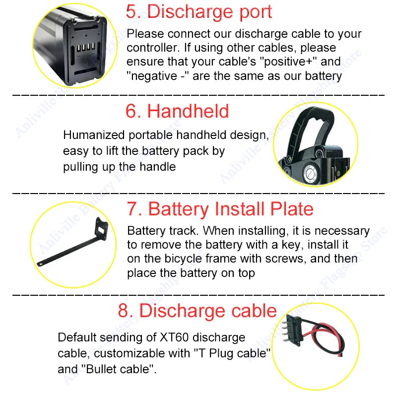 Silver Fish 36V/48V/52V/60V 10Ah 12Ah 15Ah 20A removable Lithium battery pack built-in BMS For 250W-1800W Folding E-two wheeler.
