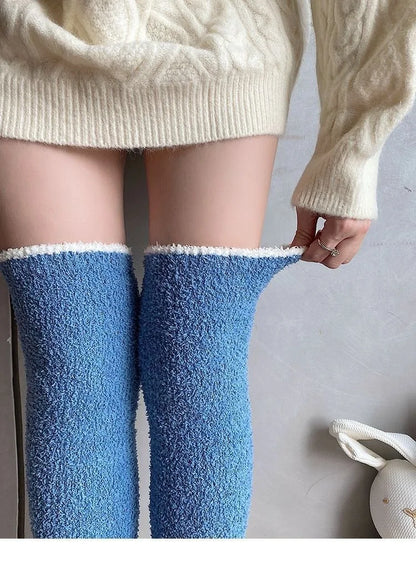 MuqiNush Thigh High Knee Socks Knitted Warm Winter Plush Thick Tall Long Boot Stockings Leg Warmers for Daily Cosplay Sleep.