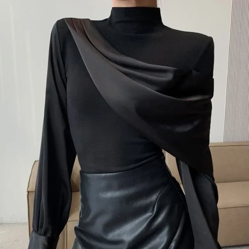 Long-sleeved shirt women's 2024 spring and autumn new light luxury fashion splicing design sense niche temperament versatile top.