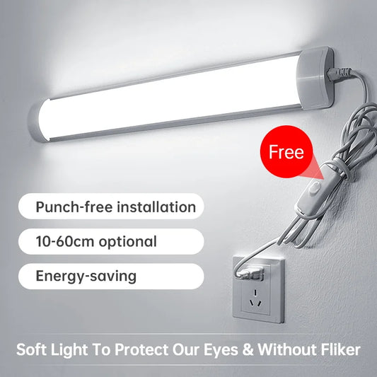 Led Tube Light With Switch Wire 110V 220V 30/50cm Lighting Strip Lamps 10W 20W For  Living Room Bedroom Closet Kitchen Lamp.