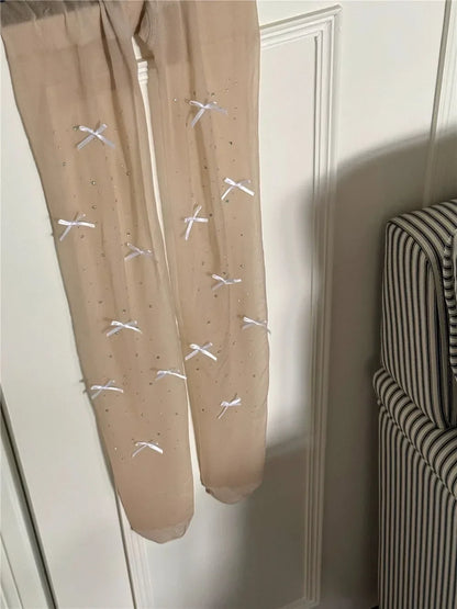 New Lolita Velvet Bowkont Embroidery Pearl Tights Pantyhose Flash Diamond Women Tight JK Style Sweet Girls Kawaii Cute Stockings