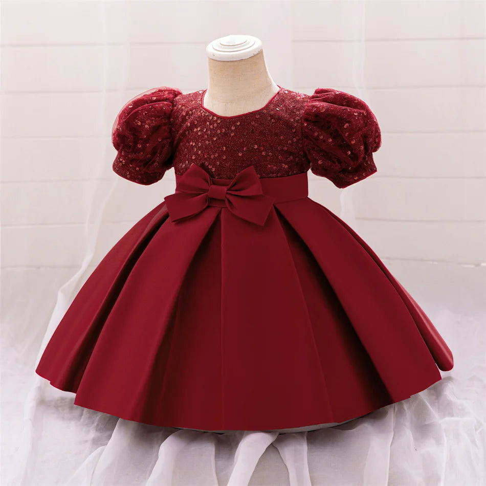 Kleinkind Rot Pailletten Mesh Kleid Mädchen Baby Einfarbig Neue Jahr Party Formale Kostüm Leistung Prinzessin Kleid Geburtstag Kleidung