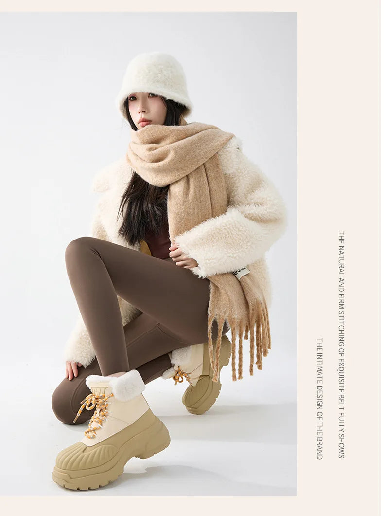 BIVIGAOS New Autumn Winter Cashmere Velvet Shark Leggings Women Red No-trace Thickened High Waist Butt Lifting Warm Leggings.