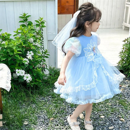 Mädchen Schneekönigin Spitze Schleife Prinzessin Kleid Elsa Cosplay Disney Performance Kleidung Kinder Halloween Karneval Party Fee Outfits