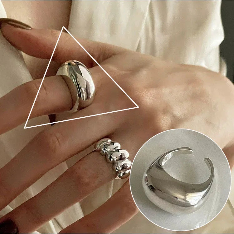 PANJBJ 925 Sterling Silver Geometry Crystal Ring For Women Ellipse Exaggerated Punk Water Drop Open Jewelry Gift Dropshipping.