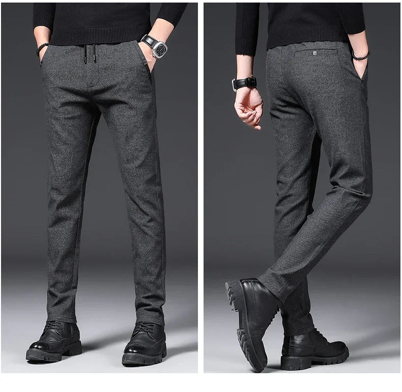 Winter Plush Trousers Men Business Fleece Pants Fashion Warm Drawstring Velvet Thick Casual Stretch Male Clothes 28-29.