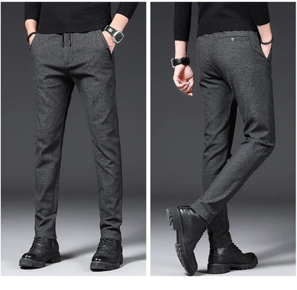Winter Plush Trousers Men Business Fleece Pants Fashion Warm Drawstring Velvet Thick Casual Stretch Male Clothes 28-29.