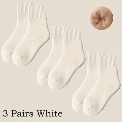 3 Pairs Wool Socks Women Winter Warm Thicken Snow Boot Markron Color Plush Hairy Soft Mid Tube Stockings Floor Sleep Socks White