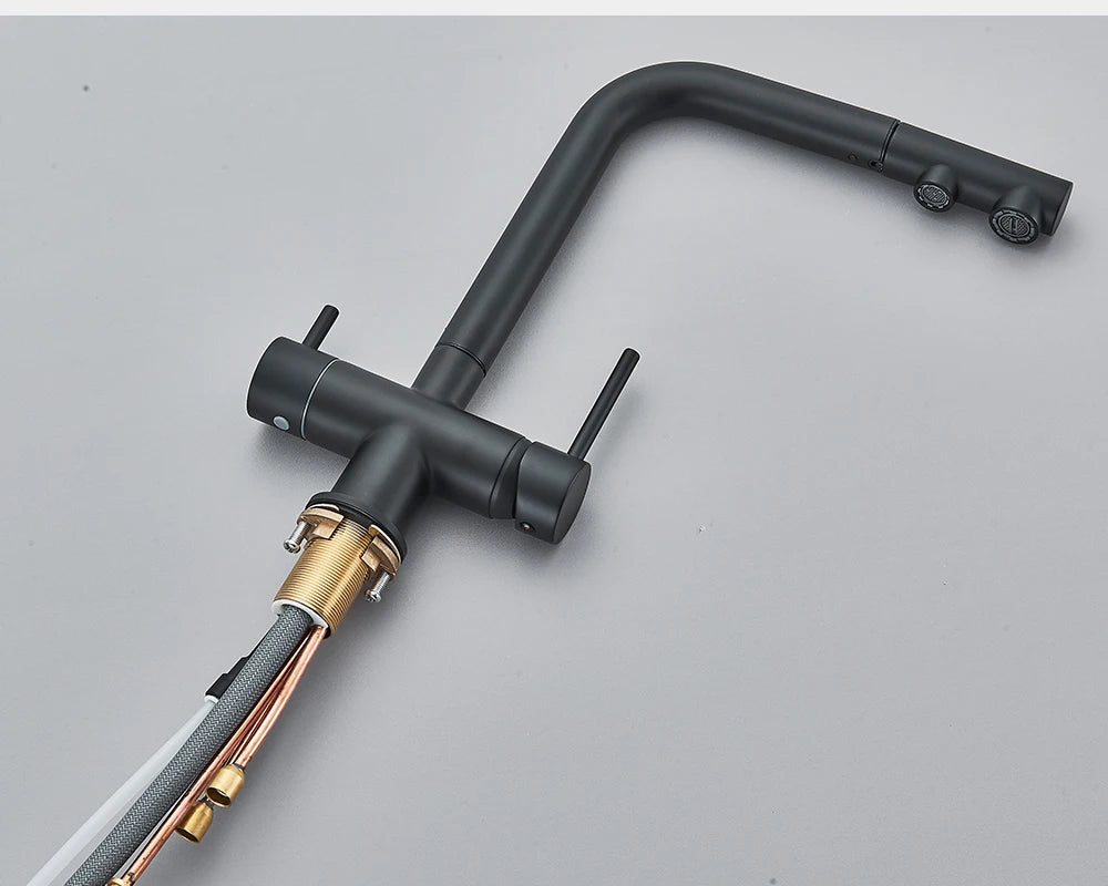 Rozin Water Purifier Kitchen Faucet Black Pull Out Flexible Filter Kitchen Faucets Crane Brass 2 in 1 Hot Cold Water Mixer Tap
