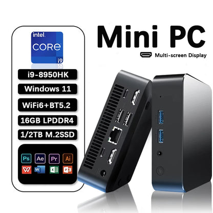 2025 NEW MINI PC Windows 11 Intel Core i9 8950HK 16GB RAM 1TB SSD Computer Dual WIFI 6 BT5.2 4K HD Mini Gaming office studyPc.