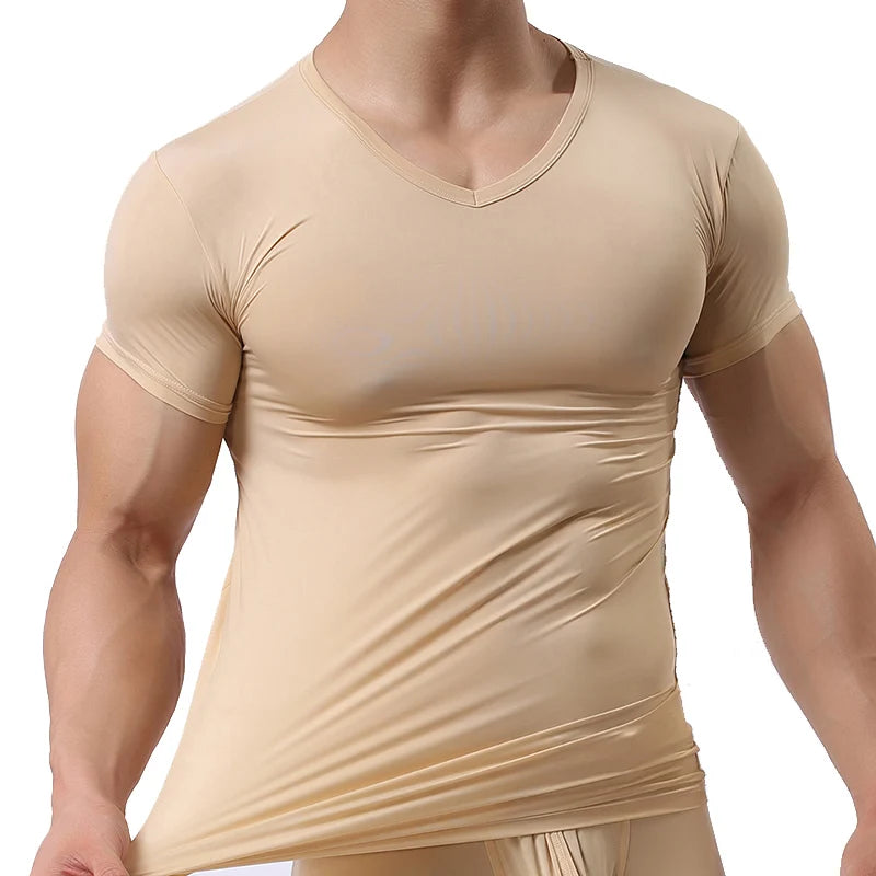 Ice Silk T Shirt for Men Summer Breathable Short Sleeve Tops Men's Quick Dry T-shirt Trainer Slim Tops.