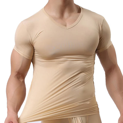 Ice Silk T Shirt for Men Summer Breathable Short Sleeve Tops Men's Quick Dry T-shirt Trainer Slim Tops.