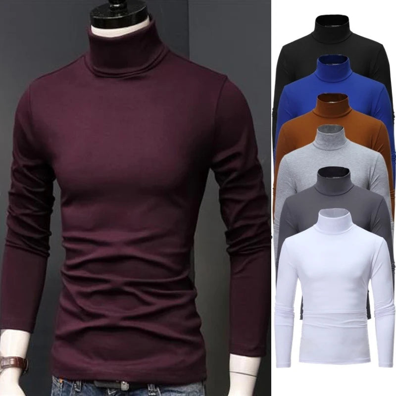 2023 new Sweater Men Solid Color Turtleneck Pullovers Pull Homme Men's cold Blouse Winter Long Sleeve T Shirts.
