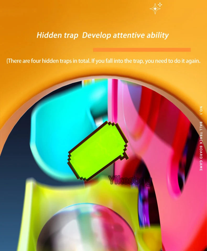 Educational Montessori Toy Multi-Layer Track Adventure Game Rail Rolling Ball Model Interactive Brain for Children Kids.