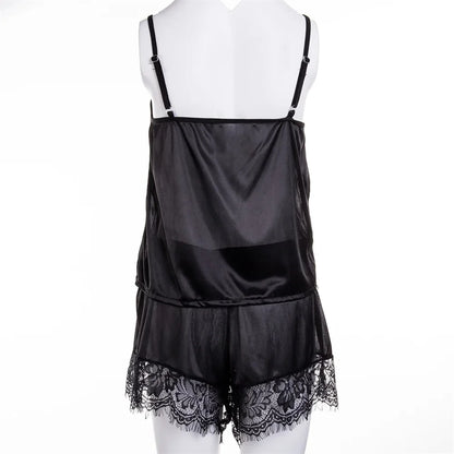 2 Stück sexy Pyjama Set Frauen sexy Spitze Patchwork Satin Seide Spaghetti träger Top heiße Shorts Pyjama Frauen Nachtwäsche Femme Pyjamas