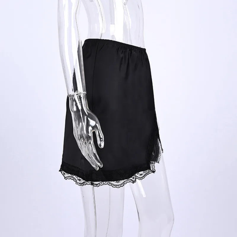 New Lace Patchwork Fashion Mini Skirt Split High Waist Sexy Black Skirt Summer Office Lady Skirt High Street Short Skirt Women.