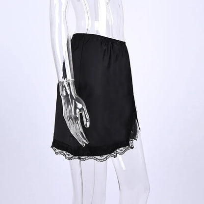 New Lace Patchwork Fashion Mini Skirt Split High Waist Sexy Black Skirt Summer Office Lady Skirt High Street Short Skirt Women.