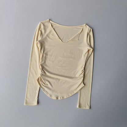 Sports Top Women's Autumn Slim Fit Small V-neck Quick Drying Yoga Clothes Running Fitness Pilates Long Sleeves Outwear T Shirts.