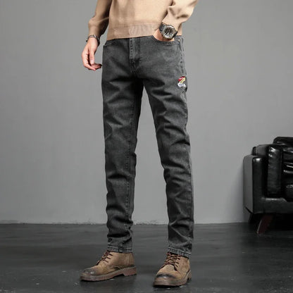 New Men's Vintage Jeans Korean Fashion Slim Little Feet Embroidered Trousers Stretch Male Streetwear Denim Pants.