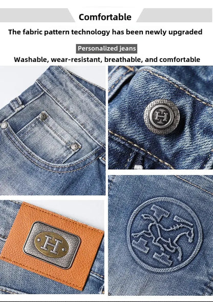 2024 Men's Fashionable Simple Stretch Slim Fit Denim Trousers European Style High Quality Casual Export Men Pants.