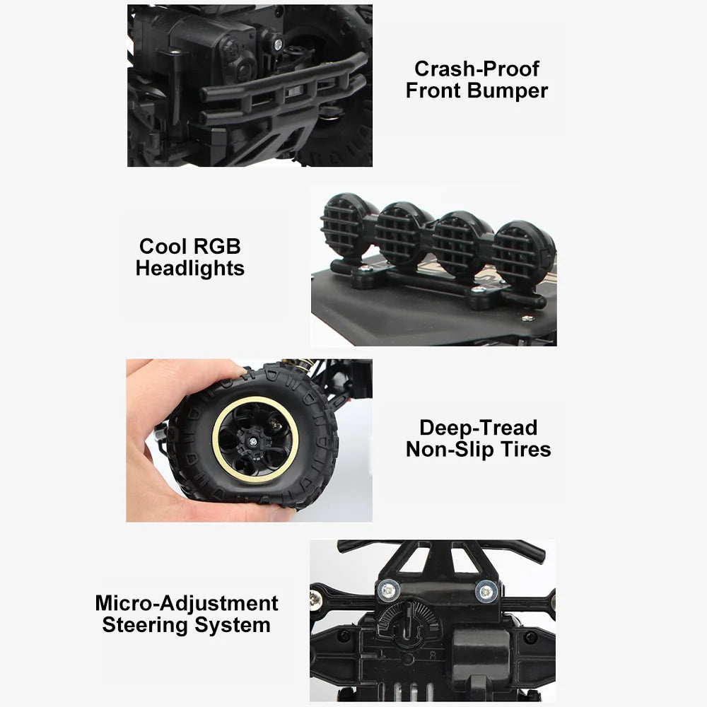 Off-Road vehicle 4WD Drive 2.4GHz Remote Control 45-degree Climbing Car Toy for Sandy Rocky Terrain Gifts for Boys Age 6-12.