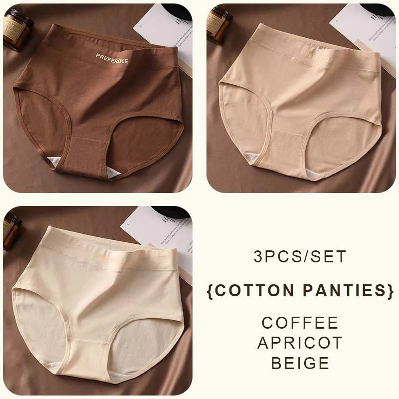 FallSweet 3PCS Seamless Women High Waist Briefs Panties Breathable Cotton Underwear Female Sexy Underpants Large Size Lingerie.