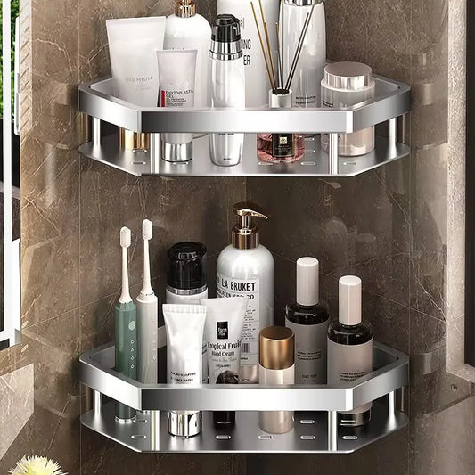 Kein Stanzen erforderlich, Badezimmerregal, Aluminiumlegierung, Shampoo-Regal, Make-up-Organizer, Duschregal, Badezimmer-Accessoires, Eckregal