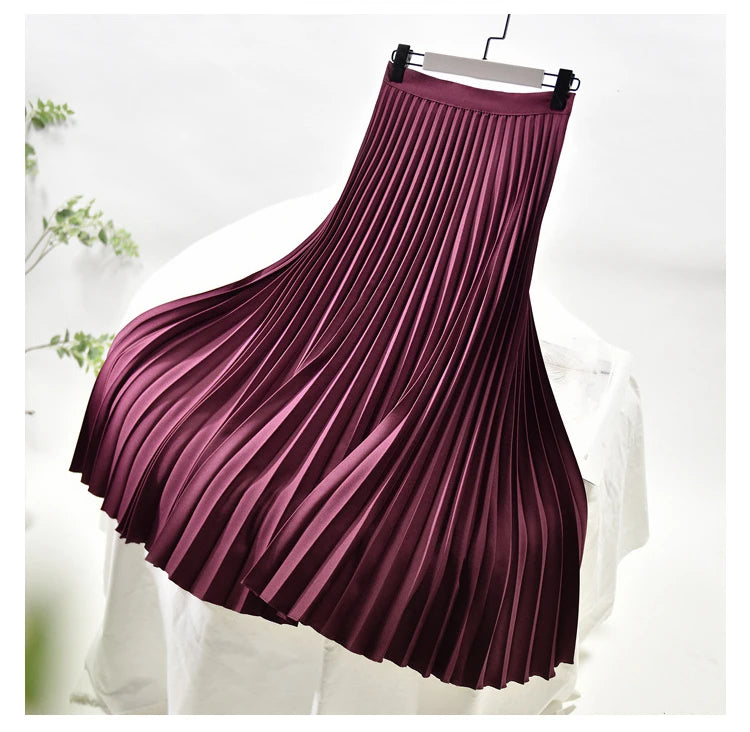Looks Thin Pleated Skirt 2025 New High Waist A-line Skirt Mid-length Big Size Plaid Skirt Long Pleated Skirt Length 75-90cm.