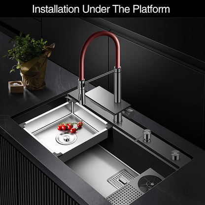 ASRAS New Waterfall Faucet Kitchen Sinks Nanometer Large Size 4mm Panel Handmade Sinks Cup Rinser Kitchen Sinks