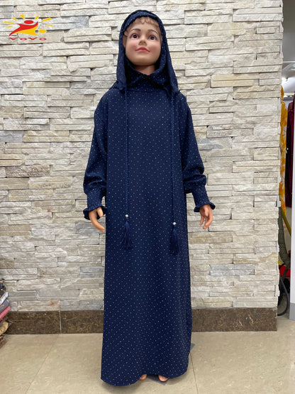 Eid Kids Cotton Prayer Garment Dress Muslim Girls Long Khimar Hijab Turkey Abaya Dresses Islamic Dress Full Cover Robe Ramadan.