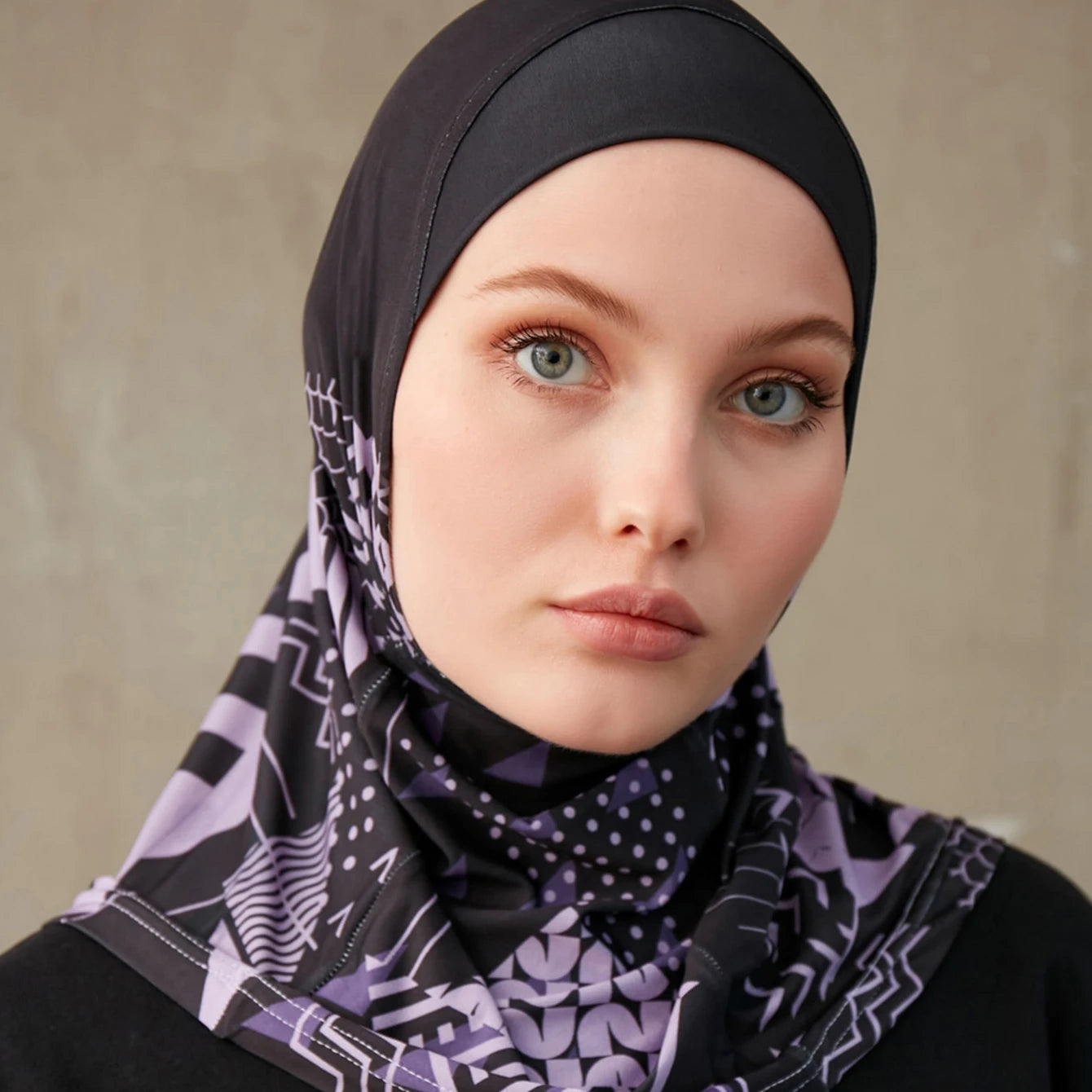Sporty Muslim Inner Hijab Women Geometric Printing Pattern Instant Turban For Ladies Head Wrap Headband Header Model.