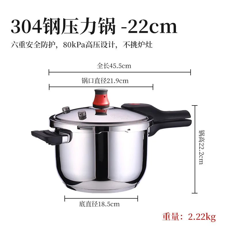 4L/5L/6L 304 Stainless Steel Pressure Cooker Thickened Household Gas Induction Cooking Universal Explosion-proof Pressure Cooker.