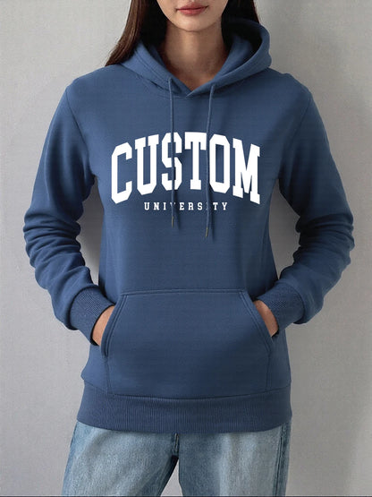 Custom University Printed Hoodies Women Basics Pocket Sweatshirts Autumn Fleece Warm Pullovers Comfortable Casual Womans Clothes