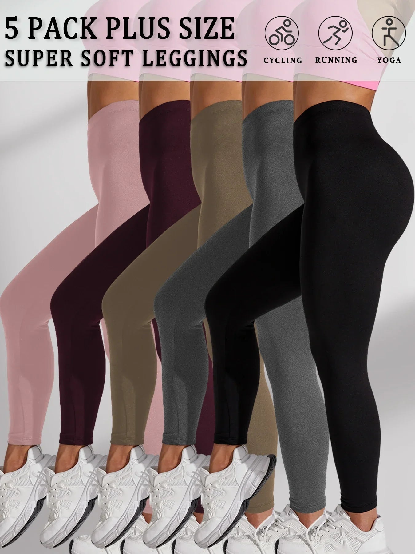 Plus Size 5 Pack Super Soft Sport Leggings For Women  No See Through Workout Running Yoga Athletic Leggings RUNNING.