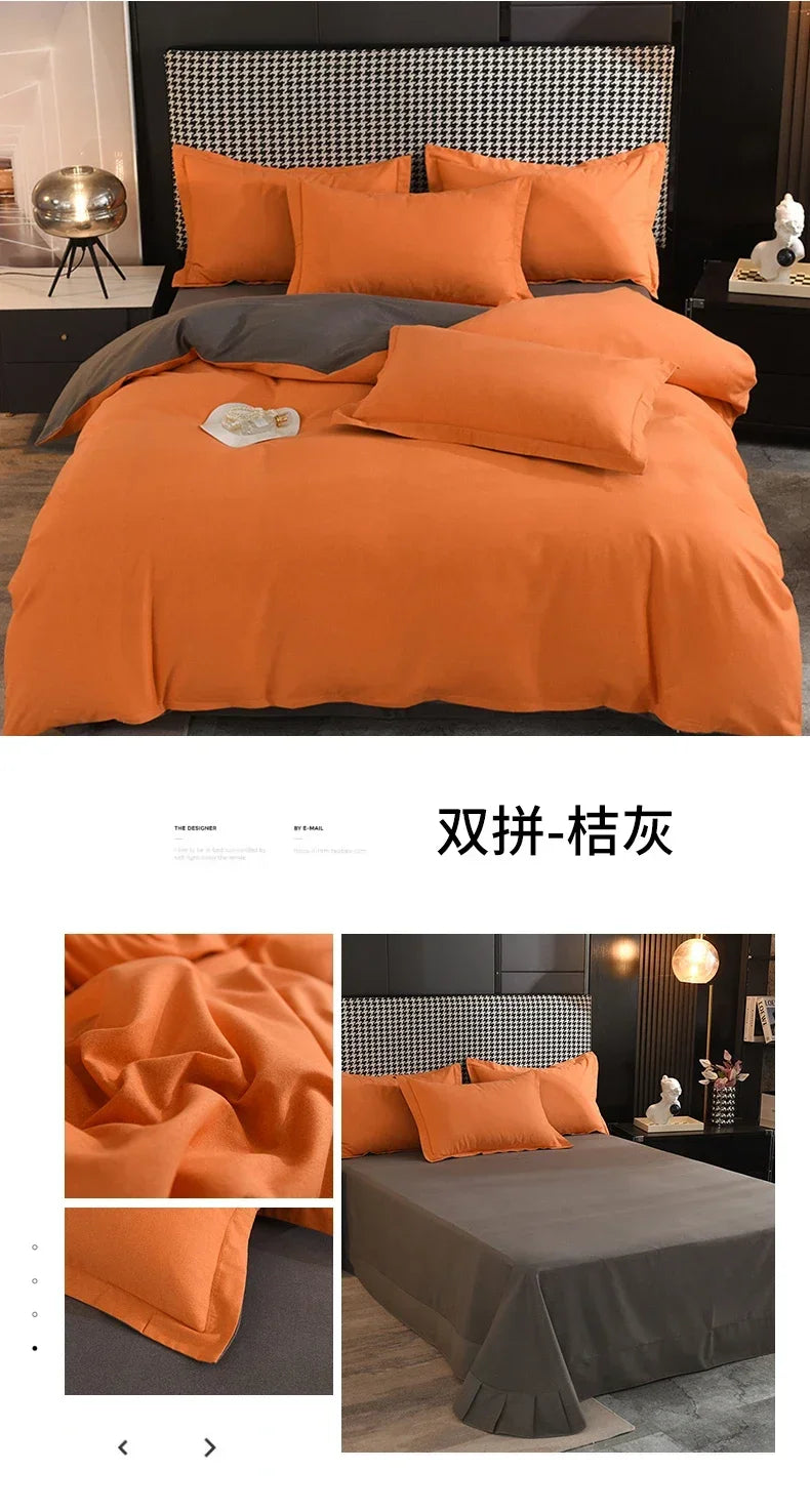 2024 new light luxury solid color thickened cotton abraded four-piece set, pure cotton warm, available in autumn and winter