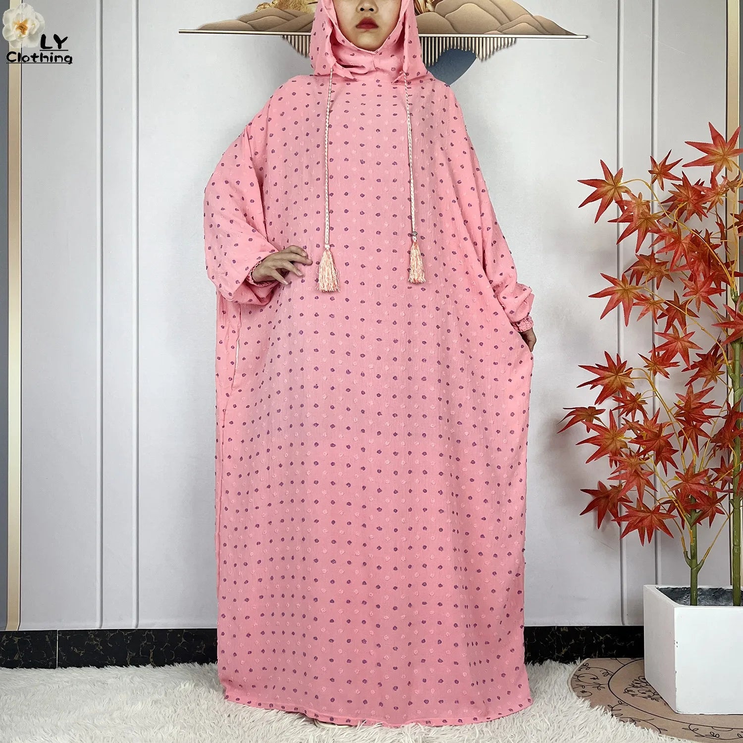 2024New Pure Cotton Ramadan Muslim Two-Hat Abaya Dubai Turkey Islam Prayer Clothes Loose Robe Islamic Women Traditional Clothing.