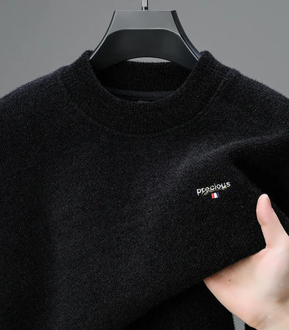 Luxury high-end round neck sweater men's winter trend brand embroidered Korean version casual plush warm thick knitted pullover.