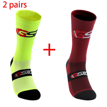 GSIDI2pairs 2023 New Cycling Socks Bike Nurse Compression Road Bike Running Mtb Knee-high White Sports Funny Brand Black.