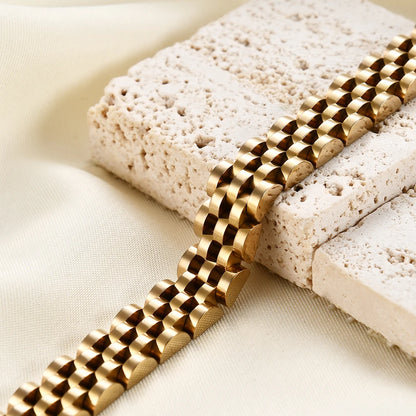 VQYSKO Trendy Minimalist Stainless Steel Gold Color Plated Watch Strap Bracelet for Women/Men Jewelry Gifts Couple Bracelet.