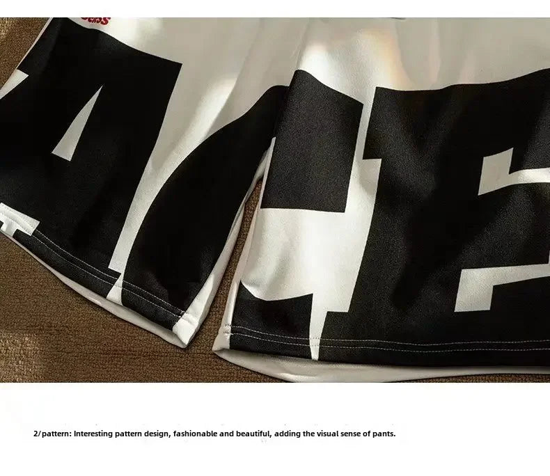 Sommer Casual männer Shorts Ins Trendy Marke Amerikanischen Stil Gespleißt Mittlere Taille Gerade Bein Lose Fit Breite Bein Minute Jogginghose.