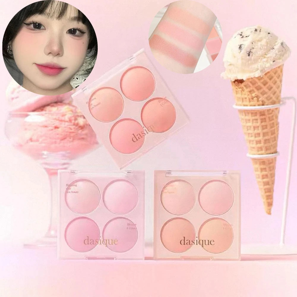 Korean Dasique 4 Colors Blush Powder Velvet Peach Pink Blush Palette Sweet Natural Cheek Contour Tint   Korean Makeup Cosmetics.
