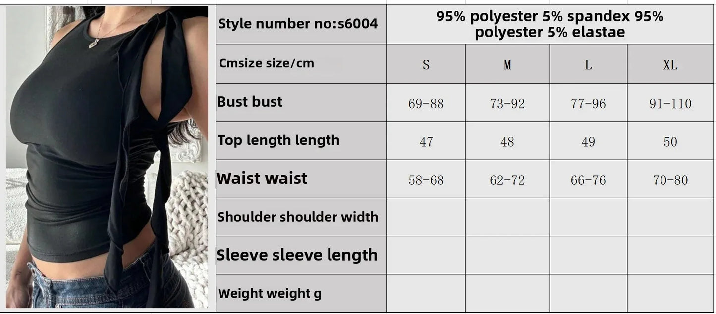 Slim Fit Basic Style Sleeveless round Neck Wrap Single Shoulder Vest Summer Waist Pleated Design Sexy Collarless Tank Top.