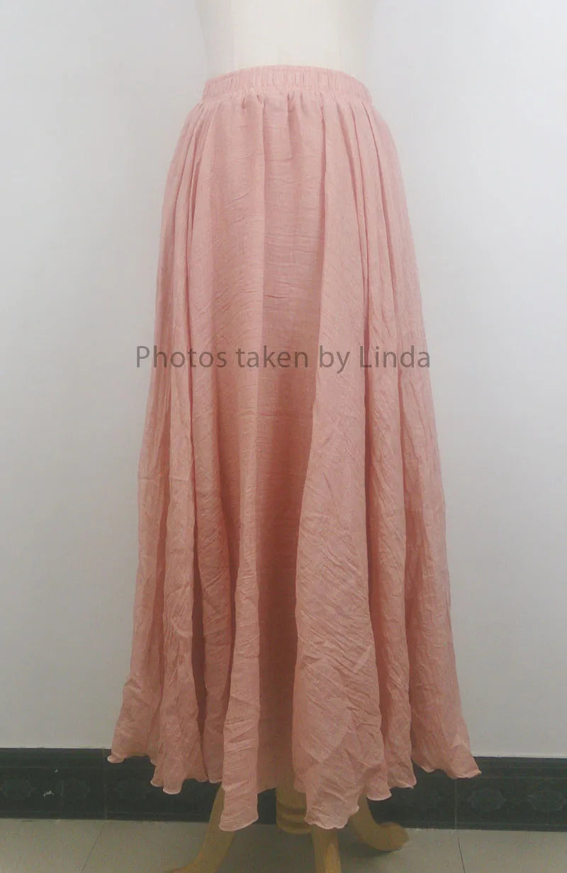 Frauen Elegante Hohe Taille Leinen Maxi Rock 2023 Sommer Damen Casual Elastische Taille 2 Schichten Röcke saia feminina 20 Farben SK53